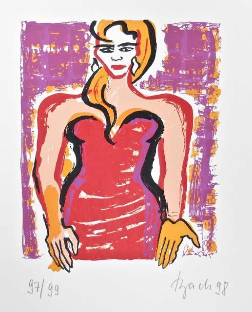 Position 50 (22/1) Künstler: Elvira Bach (1951) Titel: Frau in rotem Kleid Herstellung: 1998 Material: Serigrafie