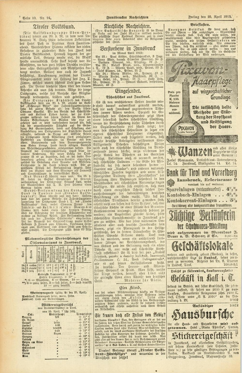 TSeite 10. Nr. 94, k - - Tiroler Volksbund. (Die Volksbundgruppe Eben - Pertisau) feierte am 20. d. M. in dem vom De korateur A.