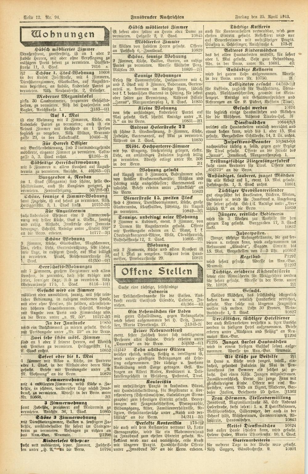 , getk 12. Nr. 94, Innsbrucker Nachrichten Freitag den 25. April,1313.