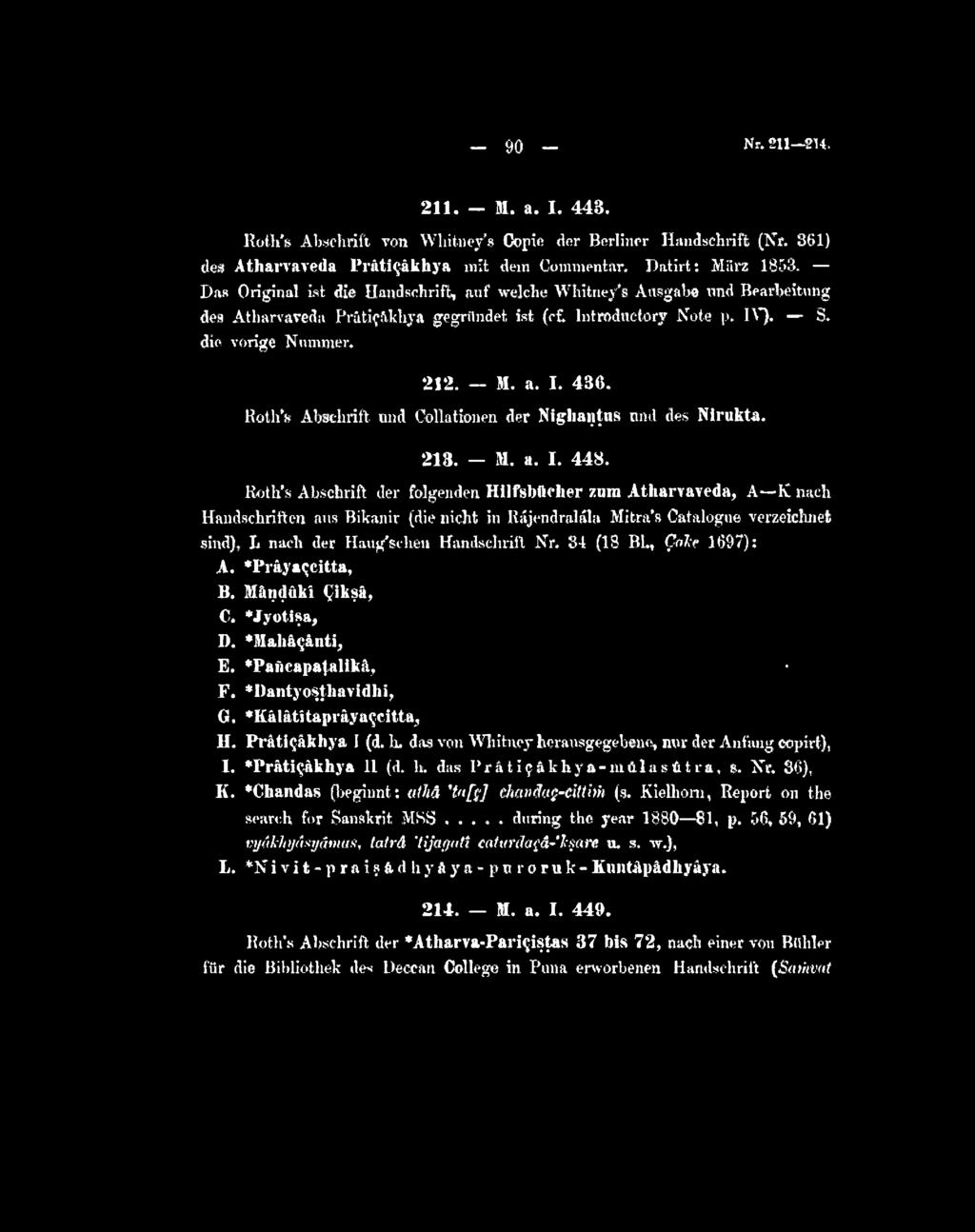 Roth'» Abschrift and CoUationen der Nighantns nnd des Nirnkta. 218. - H. a. I. 448.