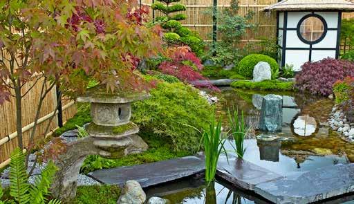 Der Garten lässt sich in unterschiedlichen Stilen, wie beispielsweise Zen Shinto oder dem kaiserlichen Stil, anlegen.