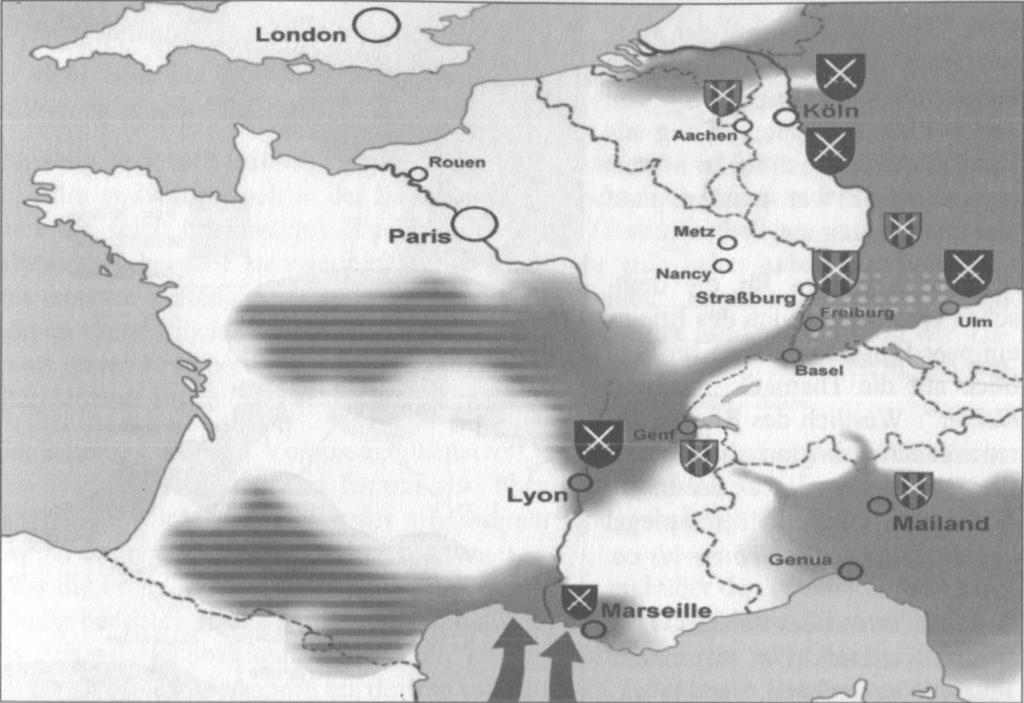 Westgrenze Rhein Abb. 3: Der russische Vorstoß im westlichen Mitteleuropa (nach Irlmaier, Stieglitz, Jahenny, Lenormand u. a.