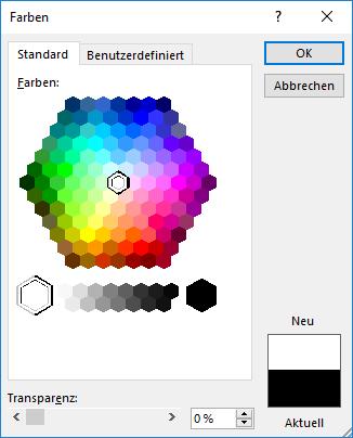 Weitere Füllfarben Die Farbzuweisung kann zwischen Standardfarben und benutzerdefinierter Farbauswahl erfolgen.