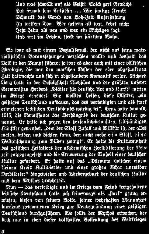 Richard Benz hatte in der Gefolgichaft Nietzſches und der größten unferer Germaniften Herder Blätter für deutſche Art und Kunſt mitten im Kriege erneuert.