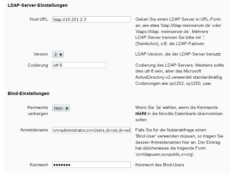 Klicken Sie in der Zeile LDAP-Server rechts auf Einstellungen. Um die folgende Eingabemaske vollständig auszufüllen, benötigen Sie Informationen Ihres Netzwerkadministrators bzw.