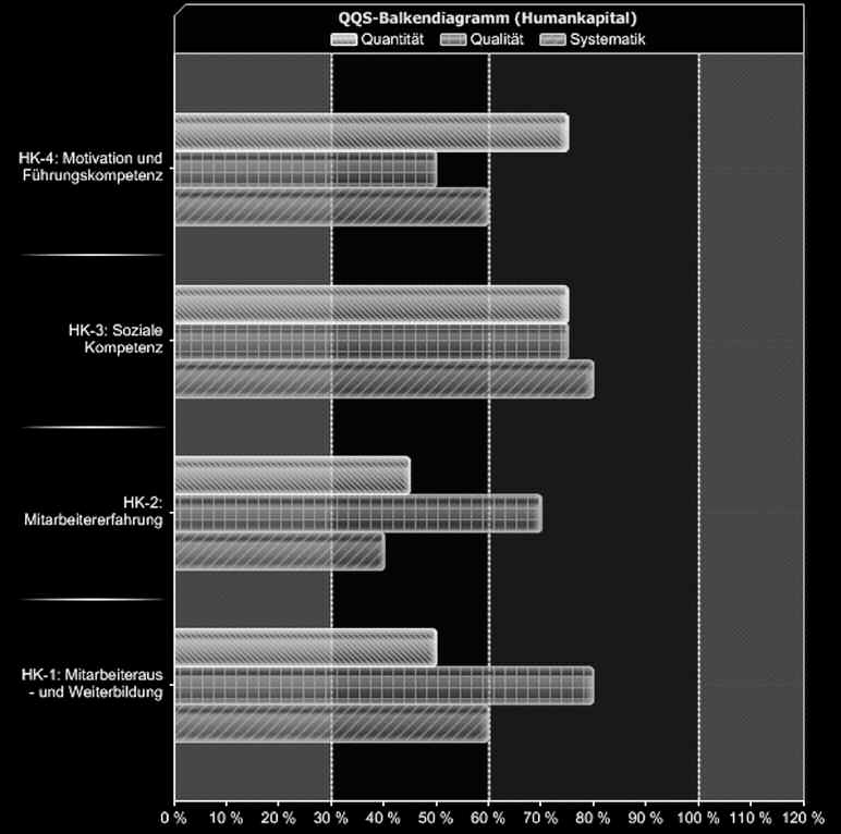 39 QQS-Balkendiagramm Das QQS-Balkendiagramm (Abbildung 8) stellt die Ist-Werte der Bewertungsdimensionen D Quantität (Qn), Qualität (Ql) und Systematik (Sy) grafisch durch Balken dar.