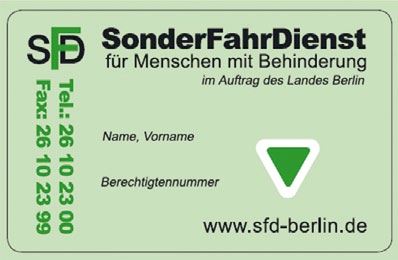 Nachteilausgleiche: Sonderfahrdienst Magnetkarte zum Sonderfahrdienst Für die Teilnahme am SonderFahrDienst ist eine personenbezogene Magnetkarte notwendig.