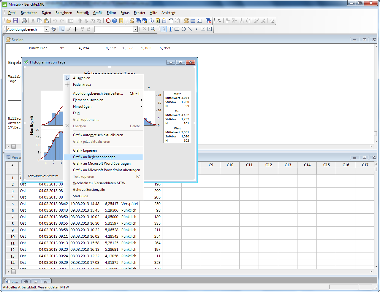 Erzeugen eines Berichts Fügen Sie das Histogramm mit Feldern, das Sie in Grafische Darstellung von Daten auf Seite 9 erstellt haben, zu ReportPad hinzu. 1. Wählen Sie Datei > Projekt öffnen aus. 2.