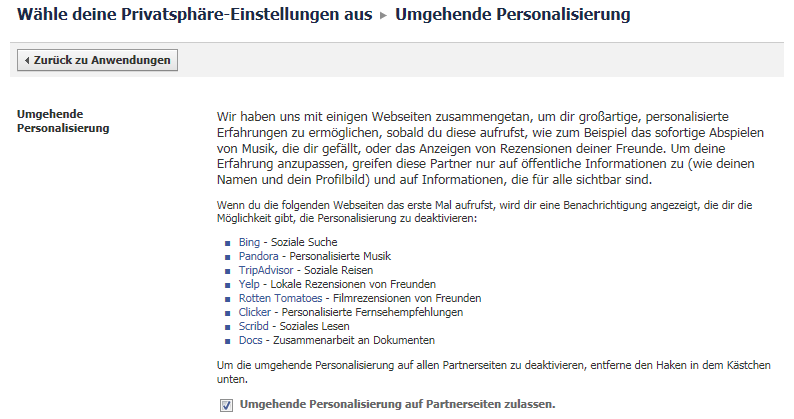 UE 2 Facebook Risiken für Nutzer UE 2-6 - Facebook und die umgehende Personalisierung Facebook aktiviert seit Februar 2011 die sogenannte umgehende Personalisierung auch in Deutschland.