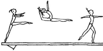 (Sheep jump) Sprung mit Rückbeugen des Oberkörpers und des Kopfes, mit Füßen in