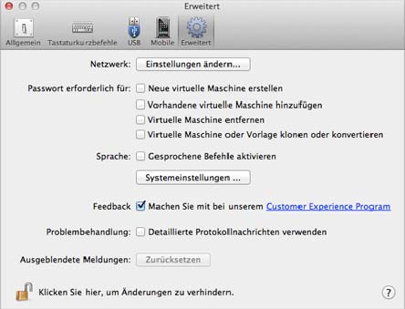 Weitere Themen Erweiterte Einstellungen Im Bereich Erweitert der Parallels Desktop