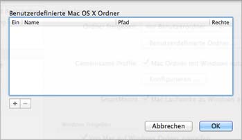 Windows auf dem Mac benutzen 4 Führen Sie anschließend einen der folgenden Schritte aus: Um nur die Ordner in Ihrem Benutzerordner freizugeben, wählen Sie nur Benutzerordner bei Ordner freigeben.