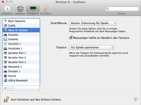 Windows auf dem Mac benutzen Maus- & Tastatureinstellungen Mit den Einstellungen zur Maus & Tastatur können Sie: Einstellen, ob das Verhalten des Mauszeigers für Computerspiele optimiert werden soll.