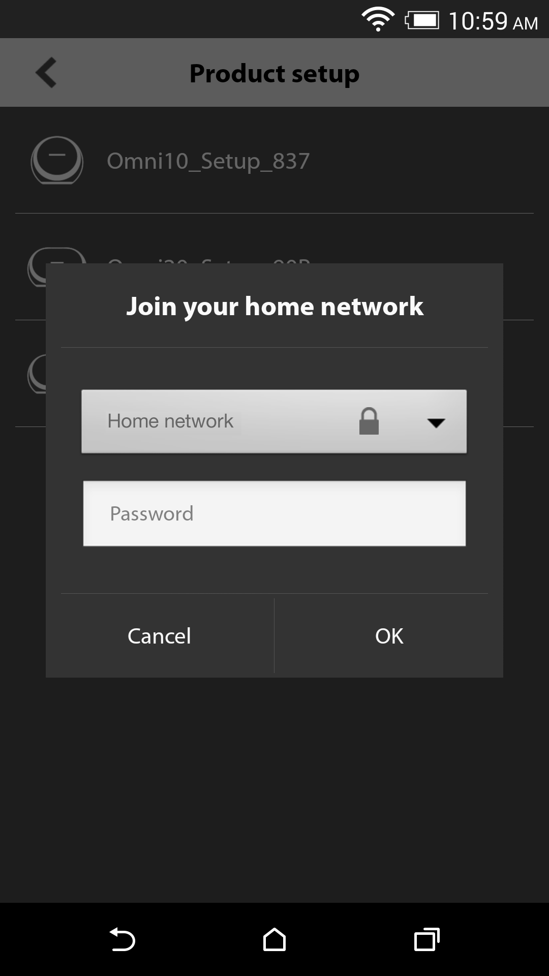 Wählen Sie aus der Liste der verfügbaren Netzwerke Ihr Heimnetzwerk aus und tragen Sie anschließend in das leere Feld das Passwort Ihres Heimnetzwerks ein.