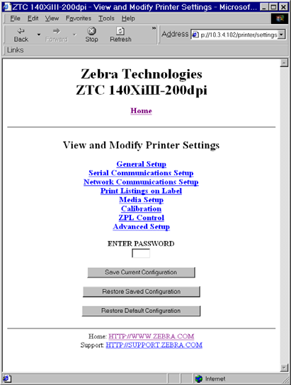 62 ZebraLink WebView WebView Führen Sie zum Anzeigen und Ändern der Druckereinstellungen die folgenden Schritte aus: 1.