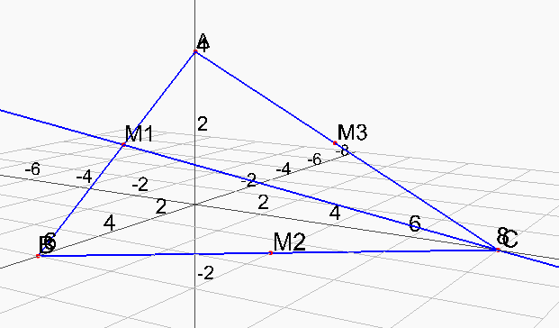 Bestimme Geradengleichung einer Seitenhalbierenden, hier z.b. die durch M1 und C verläuft.