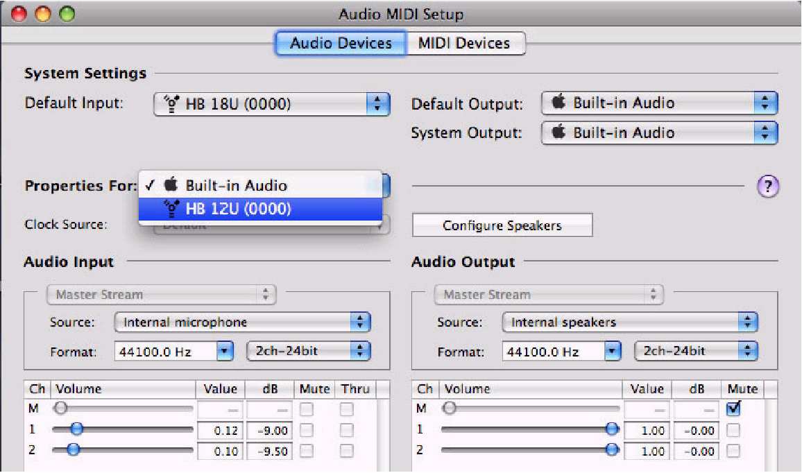 Um sicher zu gehen, dass HELIX BOARD 12 UNIVERSAL einwandfrei arbeitet, gehen Sie in den Ordner Utilities und doppelklicken Sie auf das Symbol Audio MIDI Setup.