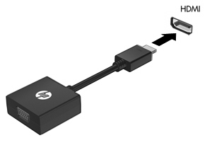 So schließen Sie einen externen Monitor oder Projektor mithilfe des HDMI/VGA-Displayadapters an: 1. Stecken Sie den HDMI/VGA-Displayadapter in den HDMI-Anschluss des Computers. 2.