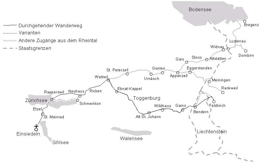 Zugang durch Bludenz auf dem Arlbergweg Landeck Arlberg Bludenz. Bis Feldkirch mit 14 ¼ Stunden Gehzeit ab Klösterle und 28 Stunden ab Landeck. Zugang durch Bludenz auf dem Montafoner Illweg.