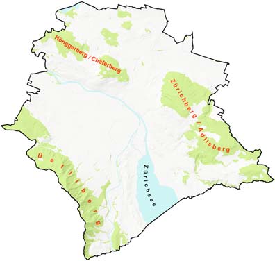 8 Die Wälder der Stadt Zürich als Erholungsraum des Kantons Zürich, das Lehrrevier der ETH Zürich, Holzkorporationen und anderes privates Eigentum.