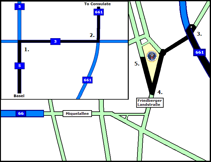 A5 (Basel Richtung Kassel) 1. Nehmen Sie die Ausfahrt 22 und fahren Sie am Frankfurter Kreuz auf die A3 in Richtung München/ Würzburg/ Offenbach/ F-Süd 2.