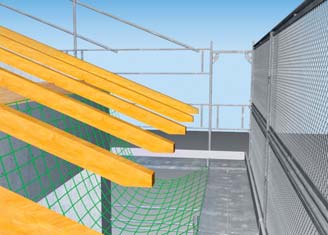 3.4 Absturzsicherungen im Bereich von Vordächern Bild 12 und 13 zeigen, wie sich Absturzsicherungen im Bereich von Vordächern realisieren lassen. Bild 12 Lösung mit Auffangnetz im Dachvorsprung 3.