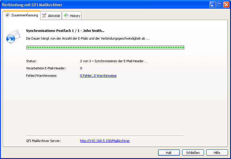 Beim Herstellen einer Verbindung mit dem GFI MailArchiver-Server ist ein Fehler aufgetreten. GFI MailArchiver Outlook Connector wurde manuell in den Offlinebetrieb versetzt.