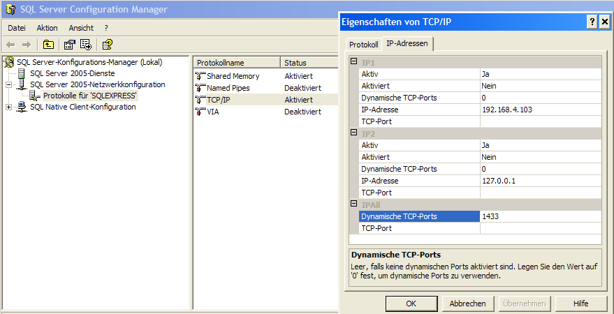 SQL Server Configuration Manager - TCP / IP einrichten Damit das Terminal Ihren SQL Server im Netzwerk erreichen kann, müssen Sie für den SQL Server das TCP / IP Clientprotokoll einrichten.