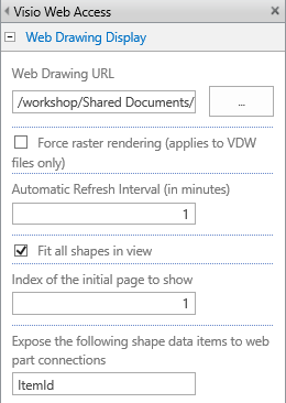 VWA Web Part Eigenschaften Web Drawing Display Web Drawing URL Gleiche Farm wie die Page/Seite VSDX und VDW unterstützt Definiert rendering style/funktionalität Force raster rendering 2010 Diagramme