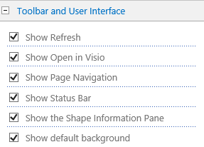 VWA Web Part Eigenschaften UI Optionen Refresh anzeigen Open in Visio anzeigen Page Navigation