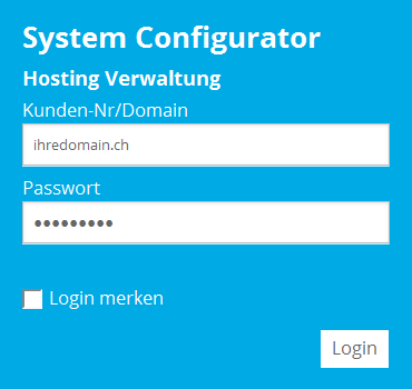 AppCenter Login 1 Loggen Sie sich auf unserer Webseite mit Ihren Kunden- oder Domaindaten in den System Configurator ein.