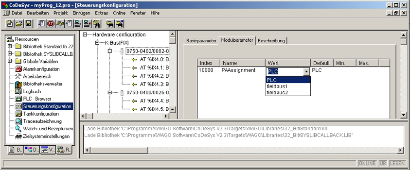 Pos: 81.18 /Serie 750 (WAGO-I/O-SYSTEM)/In Betrieb nehmen/in WAGO-I/O-PRO programmieren/hinweis: Bei direktem Schreiben über MODBUS an eine Hardware-Adresse fieldbus1 einstellen!