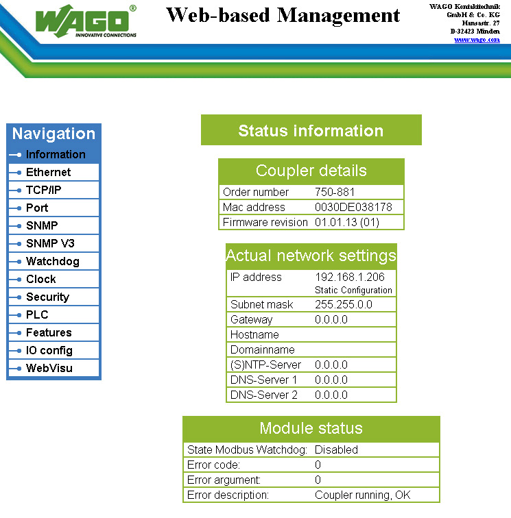 Pos: 83.4 /Serie 750 (WAGO-I/O-SYSTEM)/Web-based Management-System/Seite Information/Information - Bild (750-881) @ 8\mod_1276851470992_6.doc @ 58033 @ @ 1 Pos: 83.