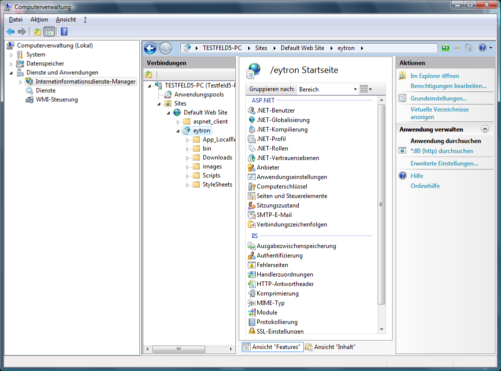 b. Windows Vista (IIS 7) Start->Systemsteuerung->Verwaltung->et-Informationsdienste->Computerverwaltung(Lokal)-> Dienste und Anwendungen->etinformationsdienste-Manager->Verbindungen->[Lokaler
