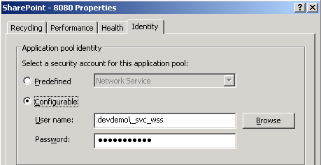 IIS Application Pool-Identität Pro IIS Website ein Application Pool AppPool wird unter eigener