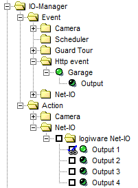 Praktische Verwendung in go1984 Die neue Verknüpfung wird im IO-Manager unterhalb des Http Events "Garage" entsprechend angezeigt.