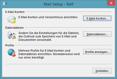 Über einen Klick auf das Symbol Mail (in früheren Versionen Email) öffnet man das Mail-Setup.