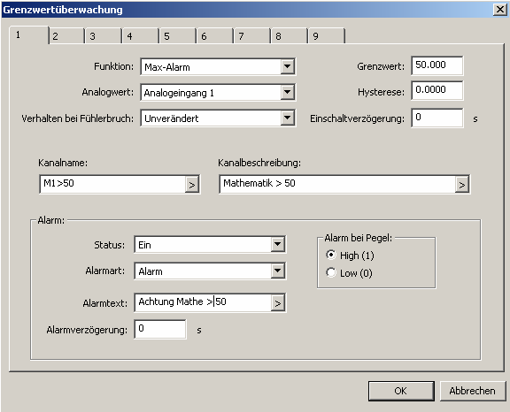 Grenzwertüberwachung Ereignisse und Alarme Mit der Konfiguration wird die Variable Grenzwertüberw.