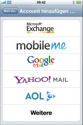 12 Nutzung von Exchange via iphone Version 3G Wenn Sie das erste Mal mit Ihrem iphone Microsoft Exchange einrichten, gelangen Sie direkt zum Bereich Einstellungen, wo Sie Ihre Accountdaten