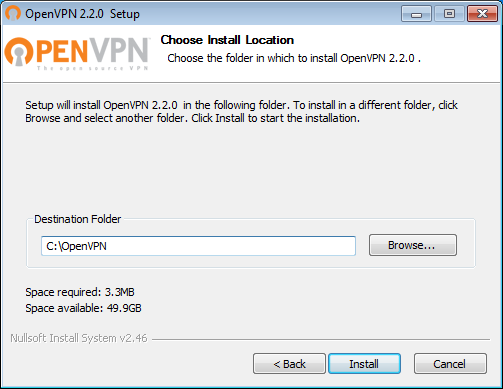 Stellen Sie sicher, dass alle Komponenten installiert werden und klicken Sie auf Next. Wählen Sie nun als Zielordner C:\OpenVPN aus.