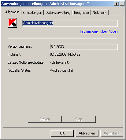 R E F E R E N Z H A N D B U C H Für den Administrationsagenten, der auf dem Computer des Servers installiert wurde, ist die Registerkarte Netzwerk nicht verfügbar (siehe Abbildung unten).