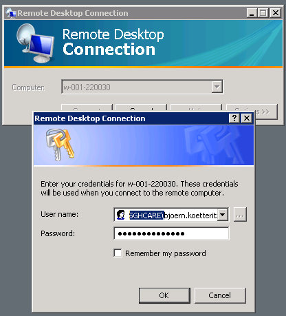 Die Remote Desktop Konsole erscheint. Hier bitte den Namen des Computers im Büro eingeben.