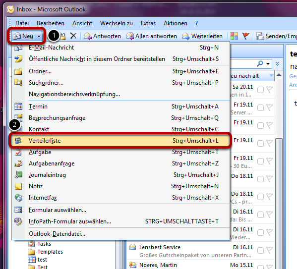 Outlook - Verteilerliste/E-Mail-Verteiler erstellen/benutzen/bearbeiten Hier erfahren Sie, wie Sie in Outlook 2007 Verteilerlisten erstellen und mit ihnen arbeiten.