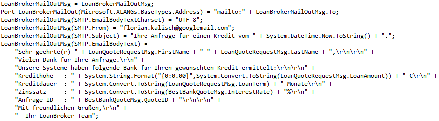 Nach der Initialisierung wird die Mail durch einen XLANG- Ausdruck zusammengesetzt: Die Mail wird durch einen
