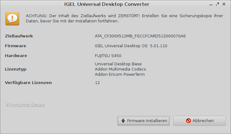 Folgende Optionen stehen Ihnen im Bootmenü zur Verfügung: Boot IGEL UD Converter Startet das Firmware Installer-Image.