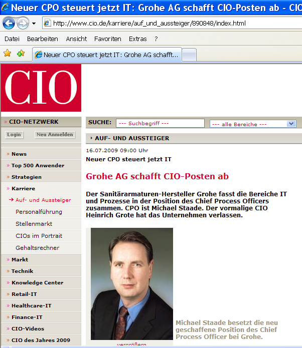 CIO & CPO = CIPO Hochschule Grohe Hersteller von Sanitärarmaturen) schafft den Posten des CIO ab Praxisbeispiel