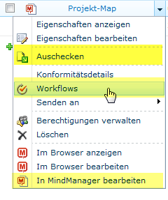 Mindjet Connect SP Mehrwerte Dokumenten-Management und Workflows Öffnen von Maps vom SP Speicherort