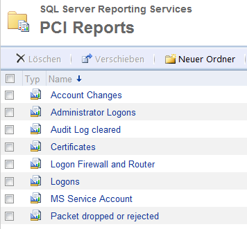 Enterprise Reporting Server Reporting-Templates stehen für die Auswertung zur Verfügung PCI Reports (Payment Card Industry Data