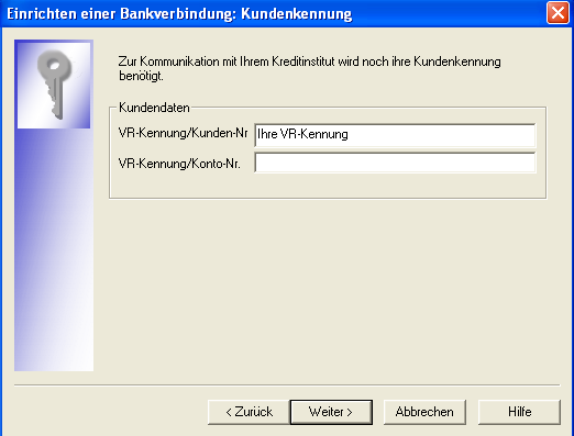 Einrichtung 1. Möglichkeit: PIN/TAN - Verfahren einrichten Das anschließend erscheinende Formular füllen Sie bitte mit Ihren Daten vom Deckblatt aus: Anschließend klicken Sie bitte auf weiter.