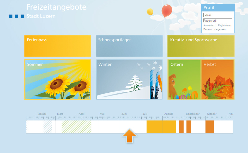 1. Registration Auf der Startseite in der Box "Profil" auf "Registrieren" klicken. 1.1 Persönliche Angaben ausfüllen und Kinder erfassen.